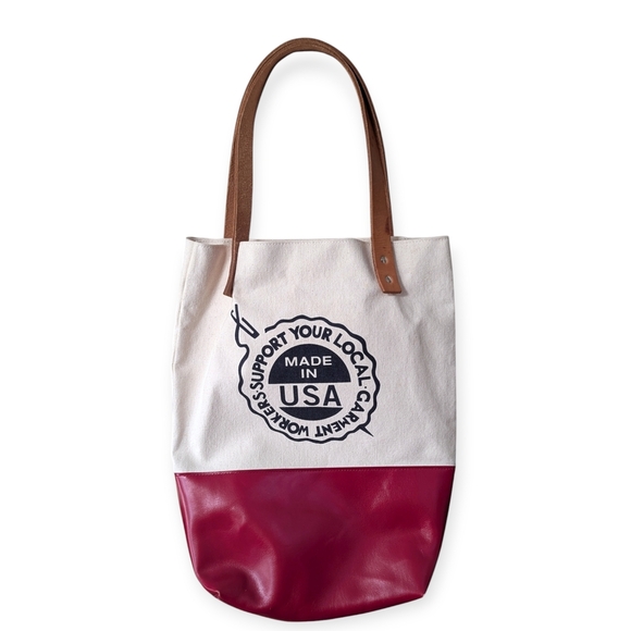 Fleabags Tote Bag with Leather Handles Red and White Handmade in Brooklyn Rare - Picture 10 of 10